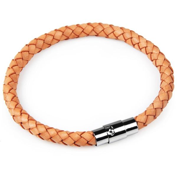 Bracelets porte-bonheur Orange en cuir véritable en acier inoxydable boucle anneau tissé à la main sport et loisirs Style bracelets cadeaux pour hommes