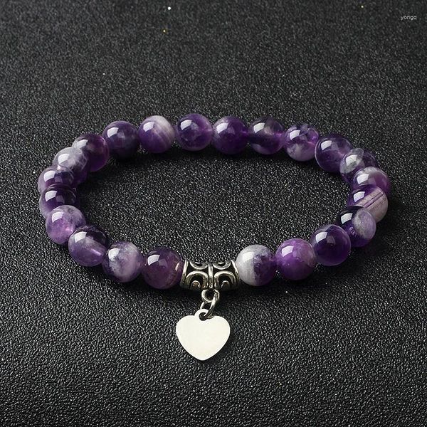 Pulseras de encanto Original Amatista Corazón Mujeres 316L Colgante de acero inoxidable Naturaleza Piedra con cuentas Pareja Joyería Pulsera