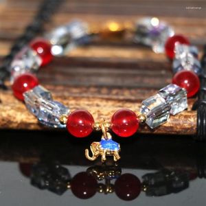 Bracelets porte-bonheur Design Original 8mm rouge calcédoine pierre perles rondes cristal éléphant cloisonné mode femmes bijoux 7.5 pouces B2964