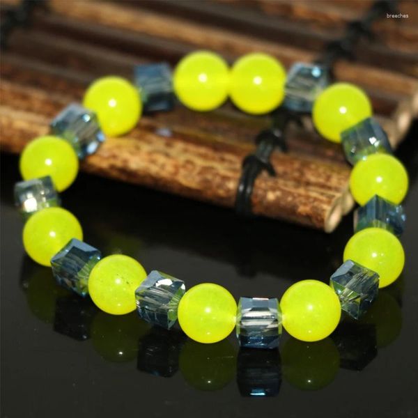 Bracelets de charme bricolage d'origine 10 mm rond en pierre naturelle CHALCEDONIE JADES Perles Bracelet Strand Femmes 8 mm Bijoux en cristal 7,5 pouces B2946