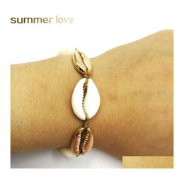 Bracelets de charme Original Nature Shell Bracelet avec alliage de zinc à la main couleur or tresse et collier bijoux pour femmes livraison directe ot7A3