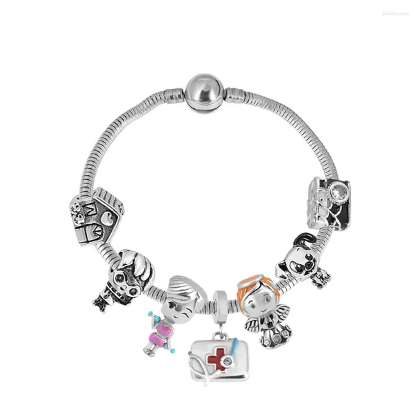 Pulseras con dijes Pulsera Pandoraer original Cuentas de esmalte Charms Acero inoxidable Forma redonda Colgantes coloridos Colgantes Brazalete Joyería para