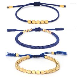 Bracelets porte-bonheur tibétain fait à la main bouddhiste ensemble porte-bonheur pour femmes hommes bleu corde noeuds avec perles de cuivre amulette Bracelet tressé