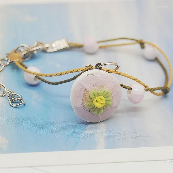 Bracelets porte-bonheur Original Vintage Simple Céramique Fleurs Filles Bracelet En Cuir PU Mignon Amant Amoureux Chanceux Bijoux Femmes Cadeau