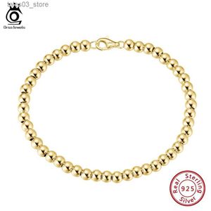 Pulseras con dijes ORSA JEWELS 4 mm Pulsera de cadena de bolas de cuentas 14K Oro 925 Plata de ley Moda Mujer Pulsera Joyería 6.5/7/7.5/8 pulgadas SB103 Q231025