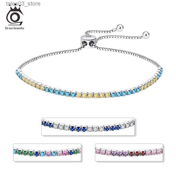 Pulseras con dijes ORSA JEWELS 925 Plata de ley 2 mm Pulsera de tenis multicolor para mujeres Pulseras de cadena de circonio cúbico hechas a mano Joyería SB152 Q231025