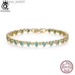 Charme Bracelets ORSA JEWELS brillant 925 en argent Sterling 4*3mm poire coupe Turquoise Tennis Bracelet pour femmes luxe chaîne Bracelet bijoux SB181L231214