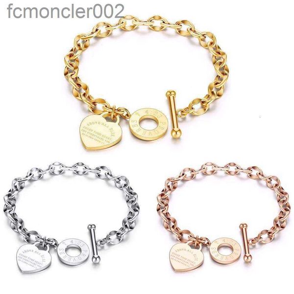 Pulseras con dijes OT Nuevo diseño de nicho Ins Wind Titanio Acero Pulsera para mujer Botón Amor Corazón inoxidable Se puede grabar 6PT2