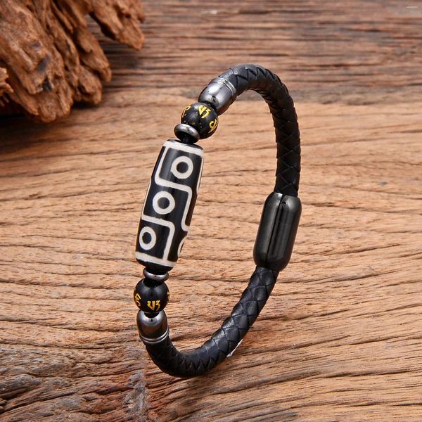 Bracelets de charme Bracelet ovale Tibetan Dzi Bracelet en pierre naturelle pour homme accessoires en cuir