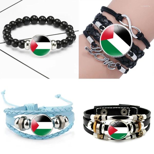 Bracelets de charme Bracelet de drapeau de Palestine Hommes Femmes Drapeaux nationaux Verre Po Bracelets faits à la main