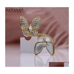 Charm Bracelets Pataya Double Butterfly Up Open 585 Rose Gold Horse Eye Natural Zircon Joyería de moda White Shell Women Wedding Rin Dhqqe