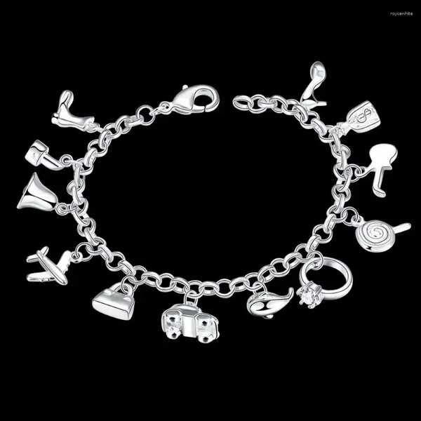 Bracelets de charme Bracelet pendentif pour femmes bijoux plaqués argent style mignon cadeau de noël 925 timbre de mariage Zircon belle chaîne