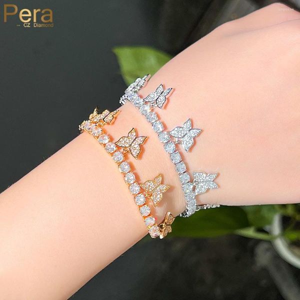 Pulseras con dijes Pera elegante mariposa Zirconia cúbica Color dorado tamaño ajustable para damas moda fiesta joyería de mano B038