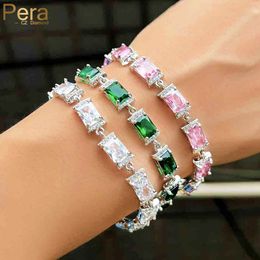 Bracelets de charme Pera incroyablement clair rose vert rectangle coupe CZ cristal argent couleur femmes dîner tennis pour femme bijoux B252 230822