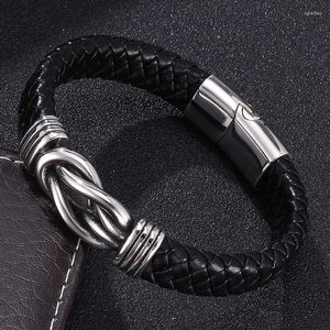 Bedelarmbanden persoonlijkheid zwart leer gevlochten armband mannen roestvrij staal magnetische gesp mode sieraden mannelijke polsband