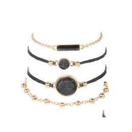 Pulseras con dijes Personalidad Brújula Hexágono negro Pulsera Amor Con cuentas Colgante Brazalete Joyería Bohemia Parejas Conjunto Moda K79Fa Gota Dhtyi