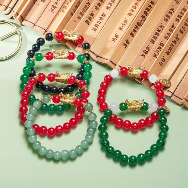 Bracelets porte-bonheur personnalité couleur or Dragon pierre naturelle perlée pour femmes hommes Bracelet Animal chinois bijoux de fête chanceux