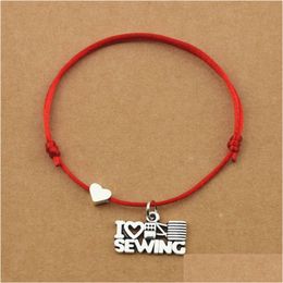 Charm armbanden persoonlijkheid ik hou van naaien katoen spoel hart rode touw koord handgemaakt voor vrouwen meisjes beste vrienden sieraden geschenken Drop Del Dhl2H