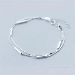 Charme Bracelets Personnalité New Art 925 Sterling Sier Bijoux Femme Simple Bar Bâton Rond Double Bracelet Drop Delivery 2021 Bracele Dhivl