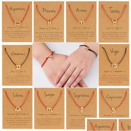 Charm Armbänder Persönlichkeit Symbol 12 Monate Zodia Woven Constellation Armband Schwarz Rot Seil Geburtstag Schmuck Freundschaft Gif Dhgarden Dhkhc