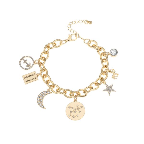 Charm Bracelets Colección de personalización Chapado en oro Constelación del zodiaco Símbolo Nombre Placa Luna Constelación Estrella A Bdesybag Amwuq