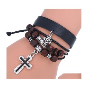 Bedelarmbanden gepersonaliseerde kralen Kruisleren armband retro sieraden liefhebbers armbanden homme mannelijke Jewellry drop levering ottkq