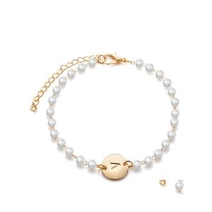 Bedelarmbanden gepersonaliseerde goud initi￫le armband az brief gesneden munttag voor vrouwen meisjes parel kralen sieraden drop levering ot2tp