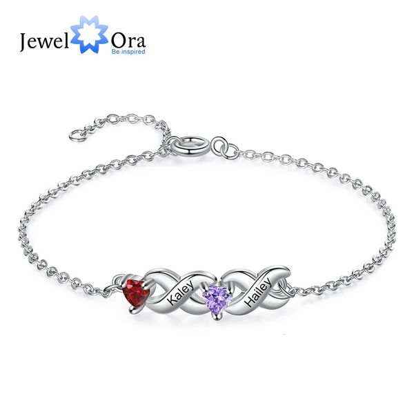 Charm Bracelets Personnalisé incrusté 2-7 coeur pierre de naissance Bracelets pour femme personnalisé gravé nom famille Bracelet fête des mères cadeau 231204