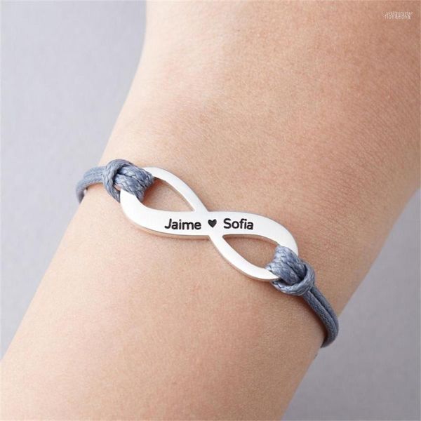 Pulseras con abalorios, nombre personalizado, pulsera personalizada para hombres y mujeres, colgante infinito, cadena de cuero ajustable, regalo de San Valentín