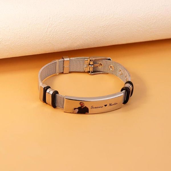 Bracelets porte-bonheur personnalisés Po pour hommes texte personnalisé Bracelet en acier inoxydable Bracelet Bracelet Bracelets cadeau commémoratif