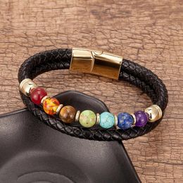 Bracelets de charme personnalisés en acier inoxydable pour hommes et femmes vendant une corde en cuir tissée en pierre colorée