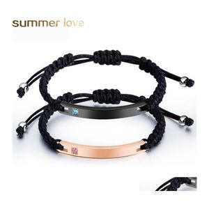 Bedelarmbanden gepersonaliseerde roestvrijstalen staal bar grave brief armband DIY op maat gemaakte gevlochten paar drop levering sieraden otxtt