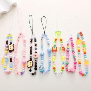 Pulseras con dijes Cadena para teléfono Correas para la muñeca antipérdida Acrílico hecho a mano Boho Cordón Llavero Con cuentas Colorido Decorar Cordón colgante Universal