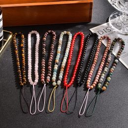 Pulseras con dijes Cadena para teléfono Correa con cuentas Muñeca Cordón móvil Llave 6 mm Ojo de tigre Ónix negro Amazonita Joyas de piedras preciosas para hombres y mujeres