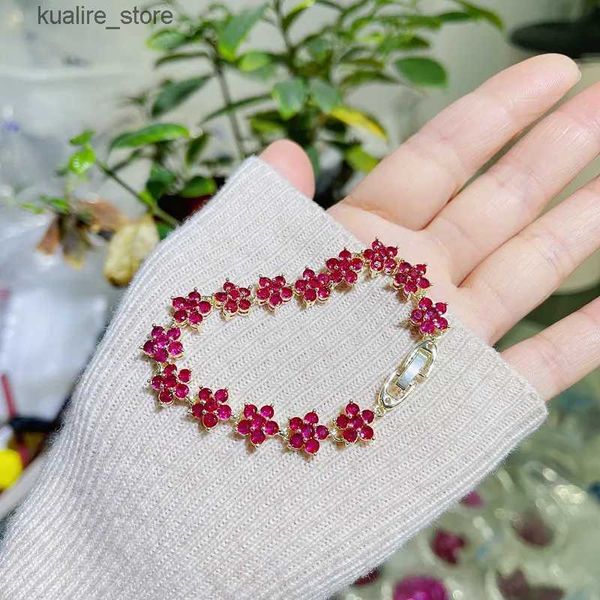 Pulseras con dijes palomas sangre rubí sintético rojo corindón chapado en oro flor cadena joyería regalo para madre mujeres amigos L240322