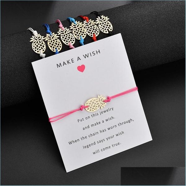 Bracelets de charme Bracelet de charme en forme de pin avec carte-cadeau pour femmes Gold Fruit Blanc Noir Rouge Rose String Corde Wrap Bangle Drop Deli Dhkdl