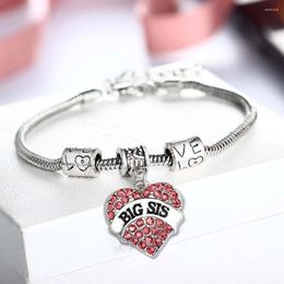 Bracelets de charme chaîne en cristal rose coeur d'amour grand milieu petit bébé sis bracelet pour soeur cadeaux amis femmes bijoux banle