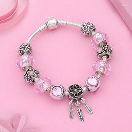 Bracelets de charme Bracereur de rêve de rêve en cristal rose simple fleur de couleur de couleur argentée simple bijoux de mode bricolage