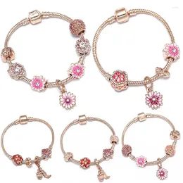 Bracelets de charme Rose émail marguerite bracelet à breloques femmes couleur Rose bracelets hommes noisette pendentif mignon marguerites perles pour bijoux