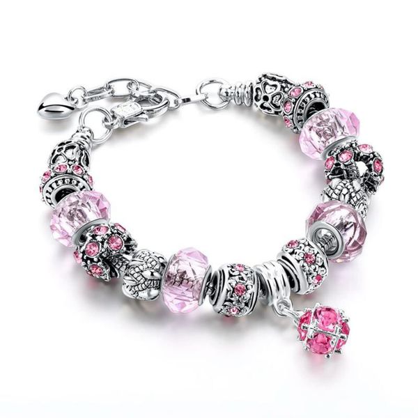 Bracelets porte-bonheur coeurs roses thème bleu et violet Sier plaqué pour femmes adolescents ensemble de bijoux réglables convient à 7 5add1 5 amvdf