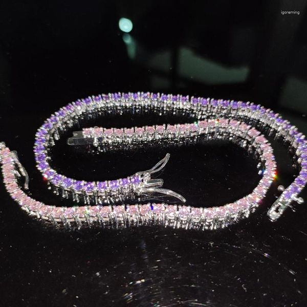 Braccialetti con ciondoli Rosa / Viola Zircone HIP Hop Bling Iced Out 1 fila CZ Pietra Catena a maglie da tennis per uomo Donna Rapper unisex Regalo gioielli