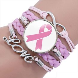 Bedelarmbanden Pink Ribbon Breast Cancer Awareness voor vrouwen Faith Hope Cure Believe Bangle Fashion Inspirational Sieraden Drop Deliv Dhadn