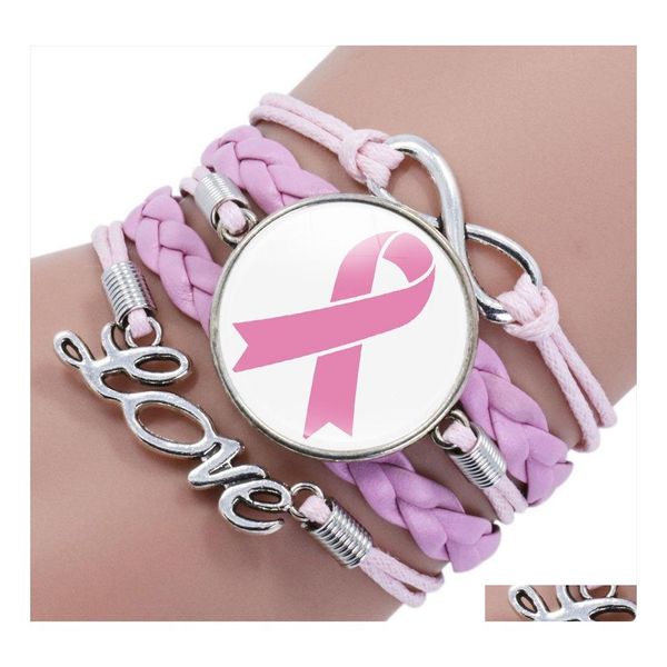 Bracelets porte-bonheur Ruban rose Sensibilisation au cancer du sein pour les femmes Faith Hope Cure Believe Bangle Fashion Inspirational Jewelry Drop Deliv Otk9Y