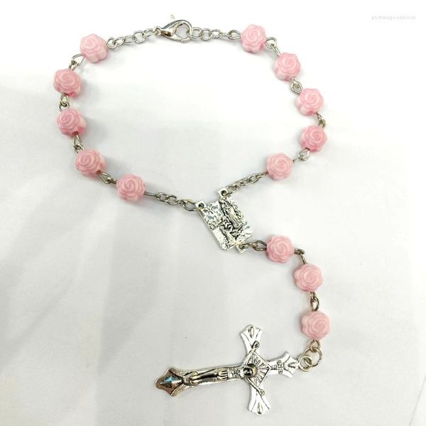 Bracelets de charme Rose Rose Fleur Prière Perles Suspendues Pendentif Réglable Bracelet Pour Amis Parents F19D