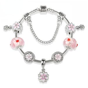 Bracelets porte-bonheur rose petite fleur pendentif Bracelet bricolage argent ancien cristal perlé main chaîne