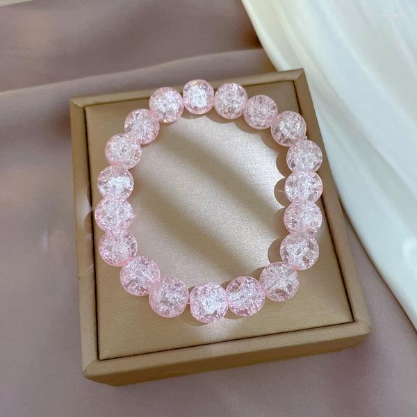 Pulseras con dijes, brazalete de cristal de palomitas de maíz rosa y blanco para hombres y mujeres, cuentas de piedra Natural de ojo de tigre trenzadas/cuerda elástica, joyería de la suerte