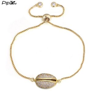 Braceletas Charm Pipitree Zircon Crystal Shell Jewellry 4 Colors Link de cadena de cobre MacRame Men Pulseira Masculina