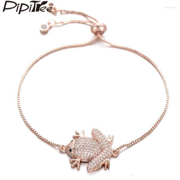 Pulseras con dijes Pipitree Luxury Full Micro Cubic Zirconia Big Frog Chain Bracelet Para Mujeres Hombres Animal Rose Gold Color JewelryCharm Lars22