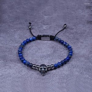 Bracelets porte-bonheur POHIER pierre naturelle Lapis Lazuli perles rondes en vrac crâne en acier inoxydable pour hommes femmes bijoux