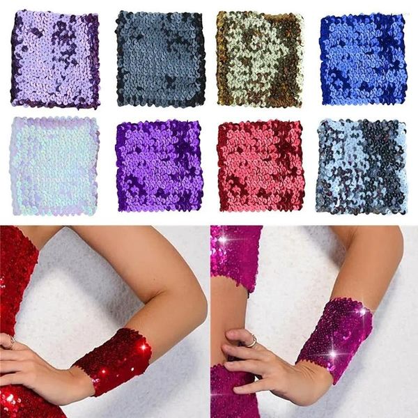 Pulseras de encanto Fibra de poliéster Bandas de muñeca Lentejuelas brillantes Puños elásticos Ramillete Bailando Mano Flor Mujer